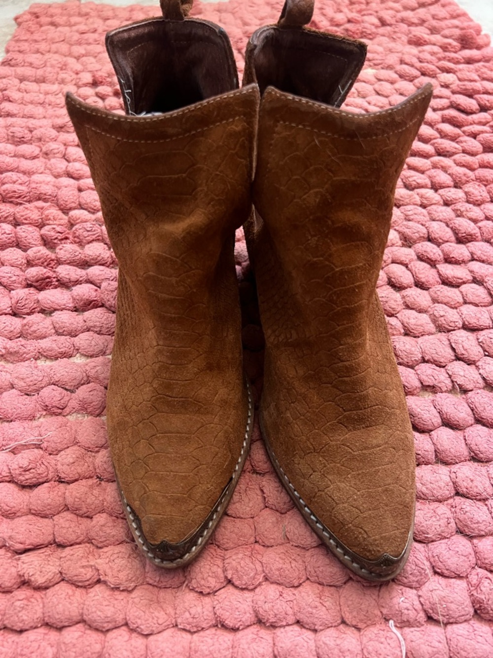 Jeffrey Campbell Brown Suede Croc-Embossed Pointed Ankle Boots